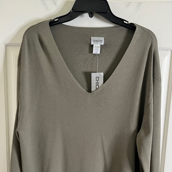 New Chicos Women's Metro Knit Soho V neck Tunic Sweater Green size XL - Picture 4 of 12